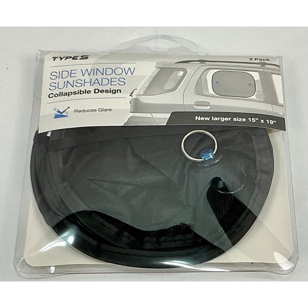 AUTO SUN SHADE TYPE S SIDE‎ WINDOW BLACK MESH FOLDABLE 2 PACK NEW